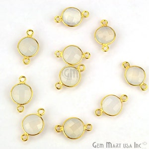 White Chalcedony Round Shape Bezel Connector, Gold Plated Connector, Double Bail, Jewelry Supply, GemMartUSA (WC-10206)