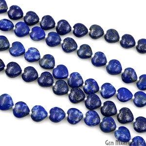 Lapis Cabochon Heart Beads, 10mm Heart Lapis Gemstone Beads, 7&#39;&#39; Bead Curtain, GemMartUSA (DRLP-70054)
