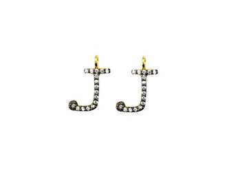 Cubic Zircon Pave 'J' Alphabet Charm in Gold Vermeil