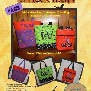 Easy Halloween Treat Bags, Trick or Treat Bags, Reversible Halloween Tote-Instant Download