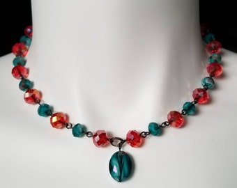 Orange and Turquoise Beaded Necklace