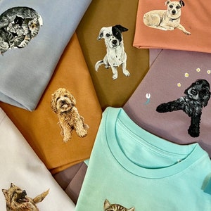 Hand Painted Pet Portrait Standard T-shirt, Personalised gift, unique custom pet portrait image 1