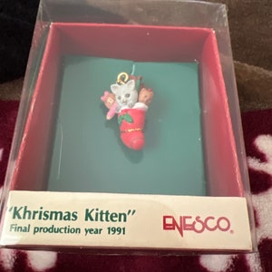 Enesco Collectible Ornament Miniature Khristmas Kitten 1990 Christmas
