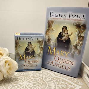 Mary Queen of Angels Oracle Deck with rare matching book by Doreen Virtue. Both in Pristine Condition-Cards, booklet, box & hard cover book.