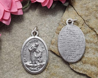 St Francis Pet Medal, Patron Saint of Animals, Antique Silver