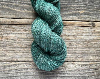 Hand Spun DK Yarn - Soft Merino Wool - Blue-Green with White Specks - 3.1 oz