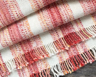 Hand Woven Alpaca-Wool Scarf - 67&quot;x16&quot; - Strawberry-Off-White - Wide and Long