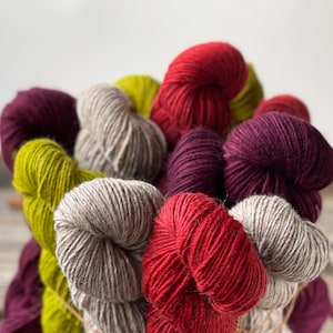 Merino-Alpaca Yarn - SMALL BATCH - Worsted Weight, Super Soft - Heather Gray and Beige, Red, Green, Purple