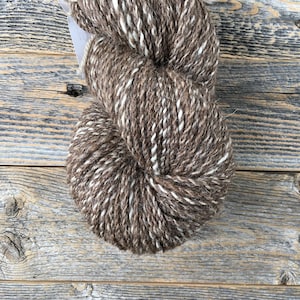 Hand Spun Worsted Yarn - Soft Llama/Merino Wool blend - Brown and White - 7.8 oz