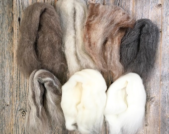 Natural Wool Fiber Grab Bag: Merino, Romney, Alpaca, Sari Silk