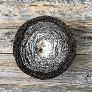 Hand Spun Worsted Yarn - Soft Alpaca and Merino Wool Blend - Brown to White Gradient - 6.1 oz