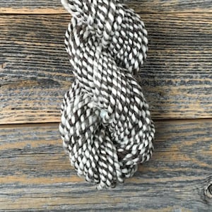 Hand Spun Worsted Yarn - Soft Merino-Romney Wool - Brown and White Barberpole - 2.6 oz