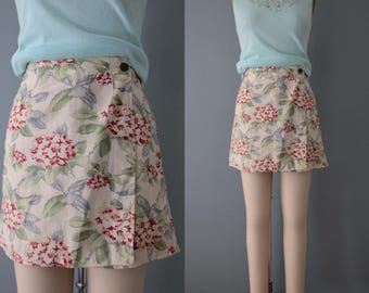 Jupe-short droite Liz Claiborne | jupe-short en lin botanique | jupe-short en lin des années 90