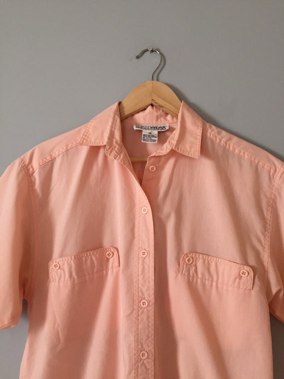 PEACH pink cotton shirt | 1980s pocket shirt | sl… - image 3