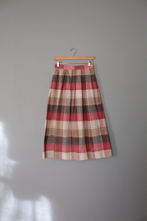 PINK plaid cotton skirt | 1970s cotton midi skirt… - image 6