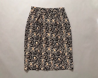 BAROCCO mini skirt | black pencil skirt | swirl print mini skirt