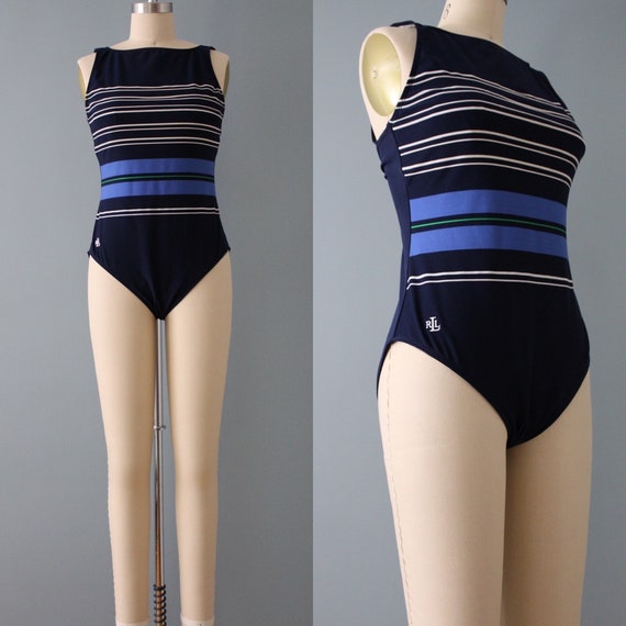 Ralph Lauren one piece swimsuit | blue striped swi