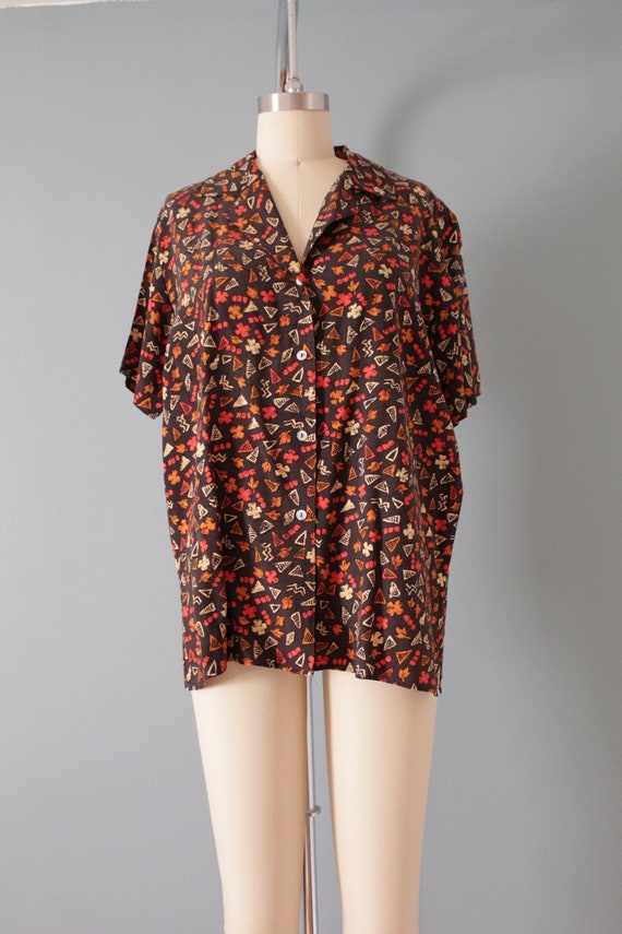 AUTUMNAL silk top | auburn and paprika leafs top … - image 2