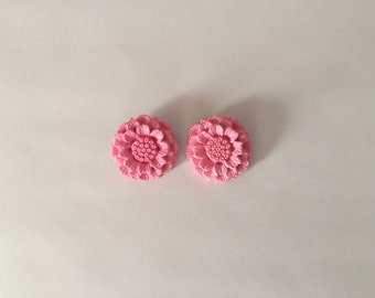 CANDY PINK flower earrings | pink blooming flower clip on earrings