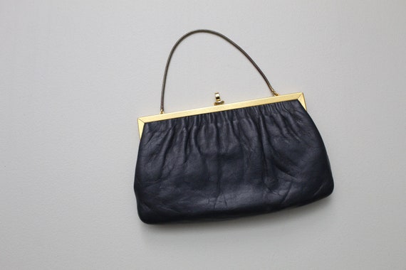 1960s dark blue leather purse | petite leather ba… - image 3