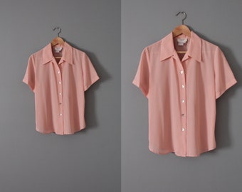 BLUSH pink summer blouse | 1980s slouchy summer top | silky button down blouse