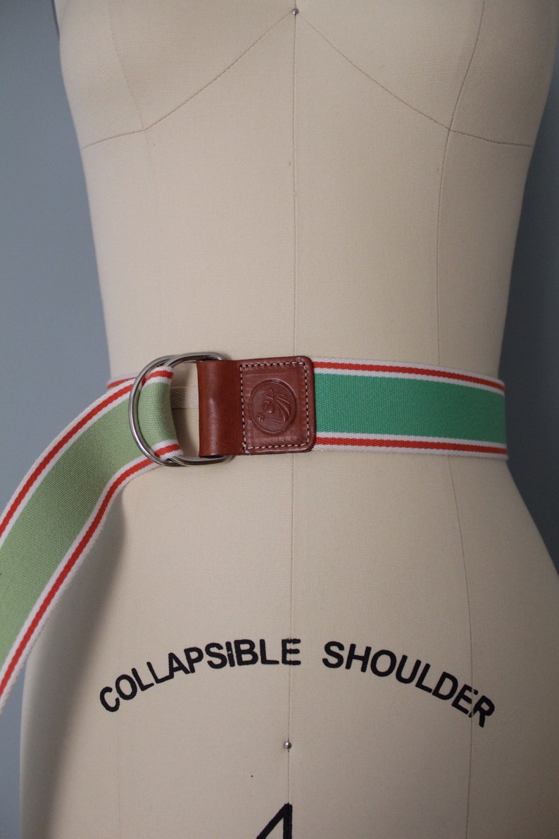 EQUESTRIAN cinch belt canvas and leather belt embossed leather belt image 6