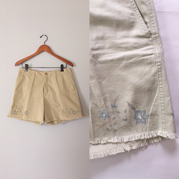 90s GAP shorts | painted flowers fringed shorts |… - image 1