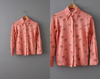 1970s blouse | blush pink blouse | boho hippie top