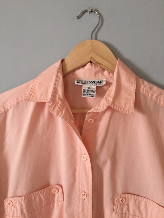 PEACH pink cotton shirt | 1980s pocket shirt | sl… - image 4