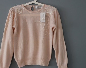 Marisa Christina angora sweater | sequined flowers sweater | nwt fuzzy pink angora sweater