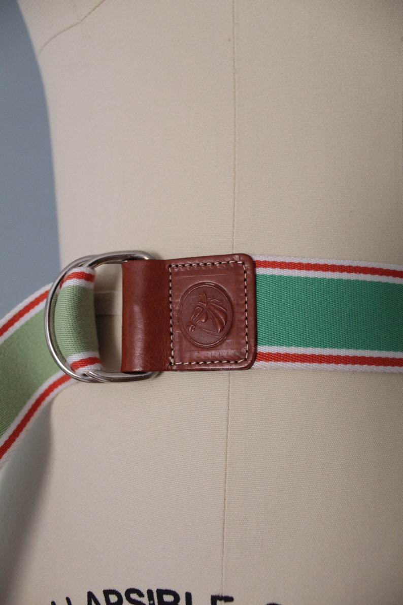 EQUESTRIAN cinch belt canvas and leather belt embossed leather belt image 1