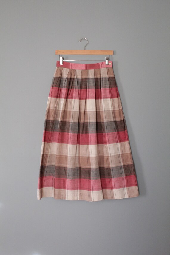 PINK plaid cotton skirt | 1970s cotton midi skirt… - image 2