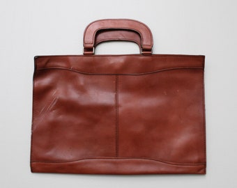 RUST leather secretary bag | 1970s leather bag | flat laptop purse |