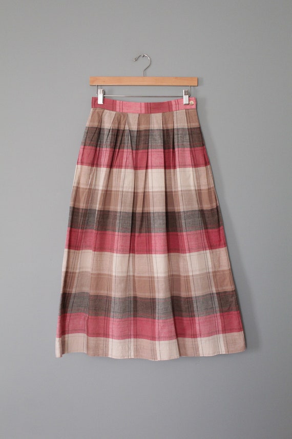 PINK plaid cotton skirt | 1970s cotton midi skirt… - image 7
