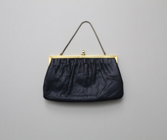 1960s dark blue leather purse | petite leather ba… - image 1