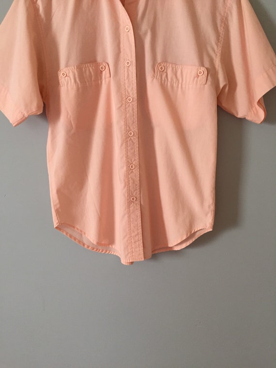 PEACH pink cotton shirt | 1980s pocket shirt | sl… - image 5