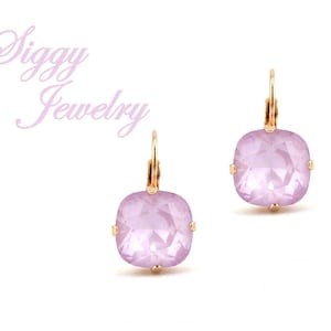 Soft Rose Ignite, Cushion Cut Crystal Solitaire Earrings made with Genuine Austrian Crystals, 12mm Studs Or Drops, Assorted Finishes