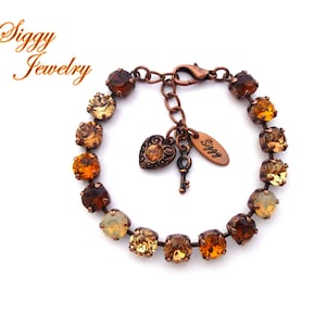 Austrian Crystal Bracelet, 8mm Topaz Mix, Browns, Beige, Honey, Sand Opal, Heart and Key Charms, Assorted Finishes ANTELOPE CANYON SHIMMER