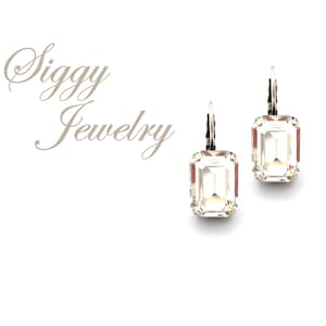 Austrian Crystal Emerald Cut Drop Lever Back Earrings, Clear Bridal Rectangle Baguette, Octagon Step Cut, Assorted Finishes, Gift Packaged