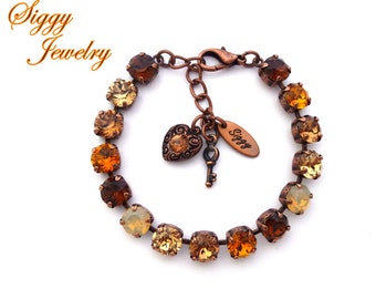 Topaz Mix Austrian Crystal Tennis Bracelet, 8mm Neutrals, ANTELOPE CANYON SHIMMER by Siggy Jewelry