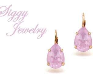 Soft Rose Ignite Pear Shaped Earrings Made with Genuine Austrian Crystal, Drop Lever Back, Pink Pastel Teardrop, Assorted Finishes