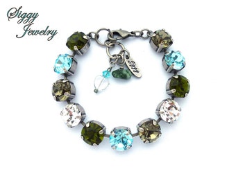 Crystal Bracelet, Necklace or Set 11mm (47ss) Chatons, Olive green, Aqua Blue, Black Diamond, Clear, Chunky Crystals, Cool Winter Colors