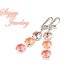 Pendientes colgantes de cristal con diseño de flamencos brillantes, piedra rosa melocotón, Siggy Jewelry