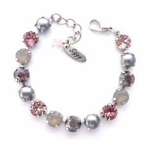 Austrian Crystal Tennis Bracelet, Necklace, Vintage Rose, Gray, Pearls, Classic Fall Combination, Versailles Collection, Bridesmaids Gift
