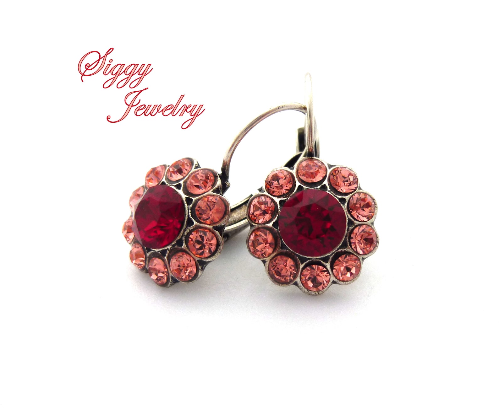 Swarovski Crystal Daisy Flower Earrings Siam Ruby Red Rose Etsy