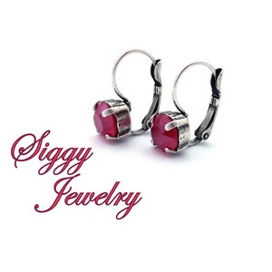 Austrian Crystal Earrings, 8mm Royal Red, Ruby Red, Cherry Red, Drop Lever Backs or Studs, Assorted Finishes, Holiday Jewelry, Gift For Her image 2