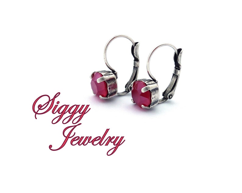 Austrian Crystal Earrings, 8mm Royal Red, Ruby Red, Cherry Red, Drop Lever Backs or Studs, Assorted Finishes, Holiday Jewelry, Gift For Her image 2