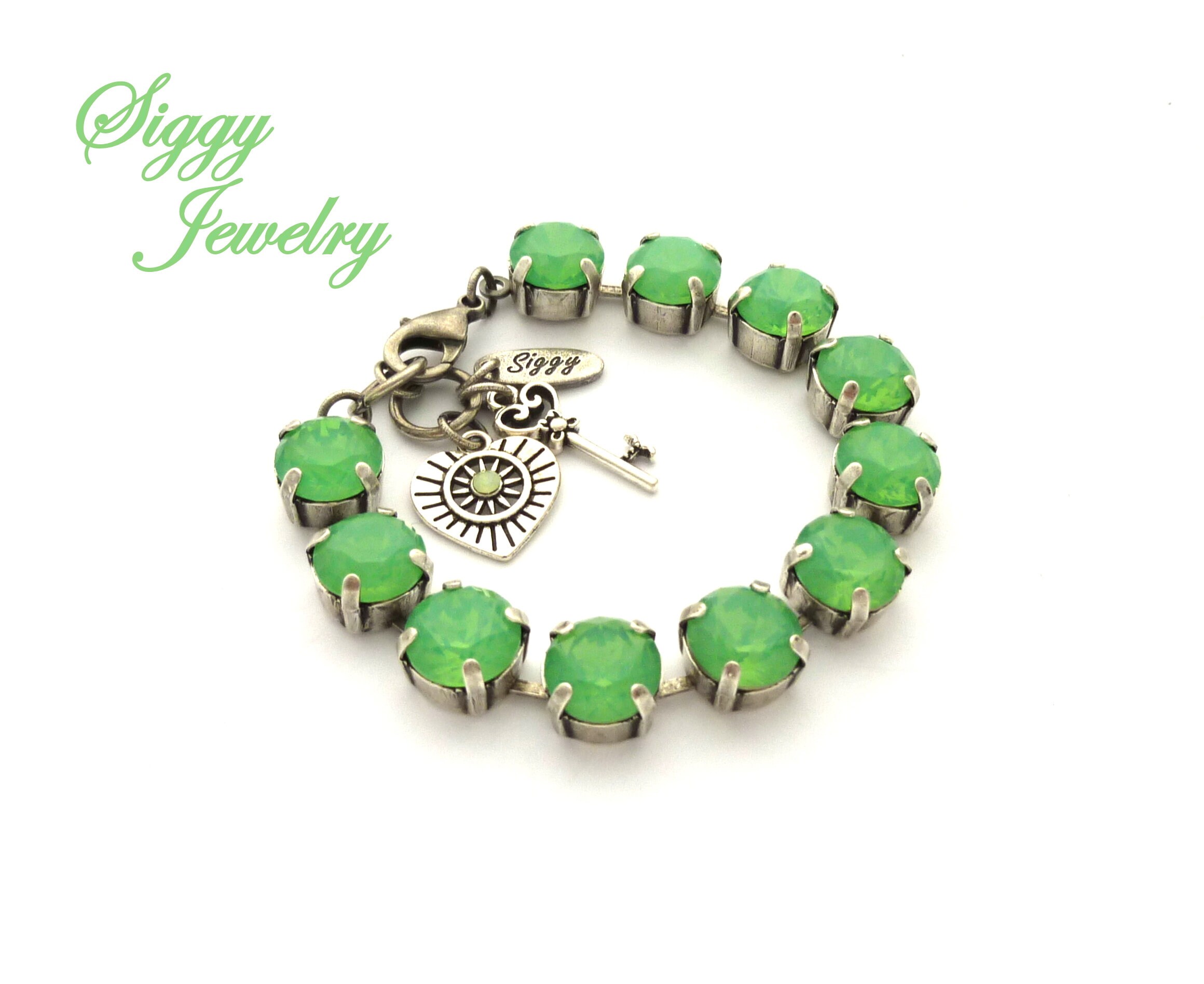 Mint Green Opal Bracelet 11mm Genuine Crystal Chatons Chunky Etsy