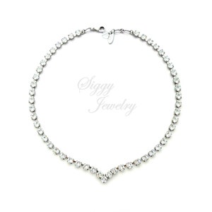 Austrian Crystal V Shape Bridal Collar Necklace, Clear 6mm Crystals, Optional Bracelet, Classy and Elegant, BRIDAL SENSATION, Gift Packaged
