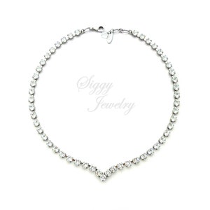Austrian Crystal V Shape Bridal Collar Necklace, Clear 6mm Crystals, Optional Bracelet, Classy and Elegant, BRIDAL SENSATION, Gift Packaged